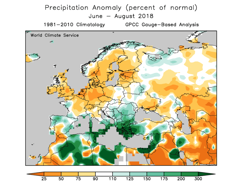 World Climate Service European observed precipitation anomaly in 2018