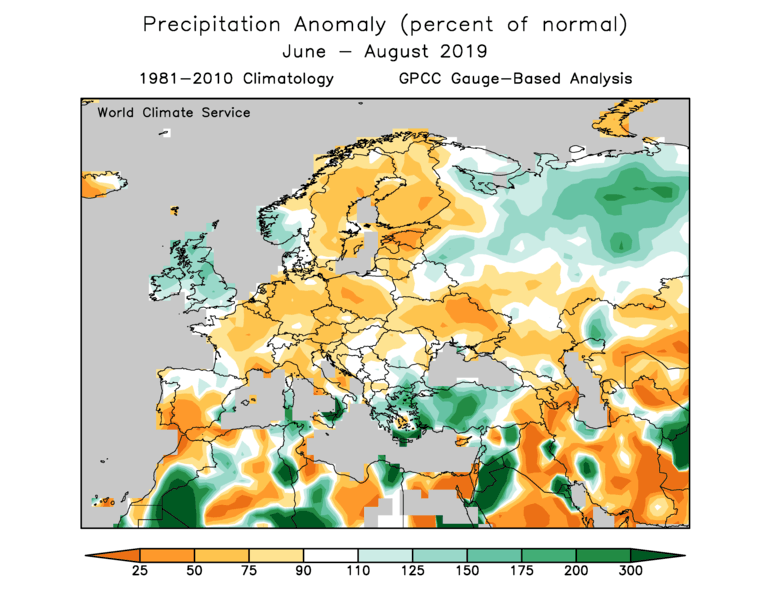 World Climate Service European Summer 2019 Precipitation Anomaly