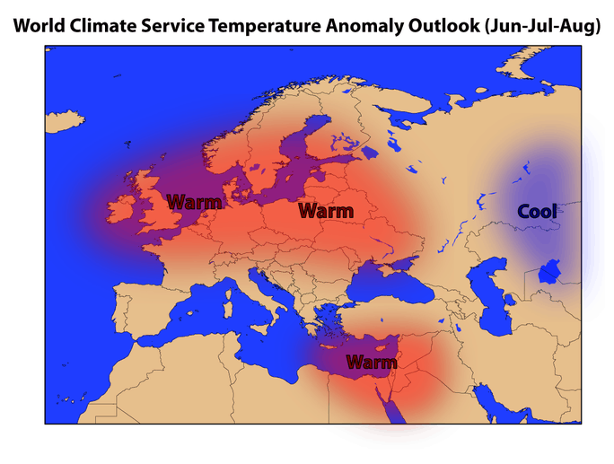 World Climate Service European Summer Forecast for temperature in 2018