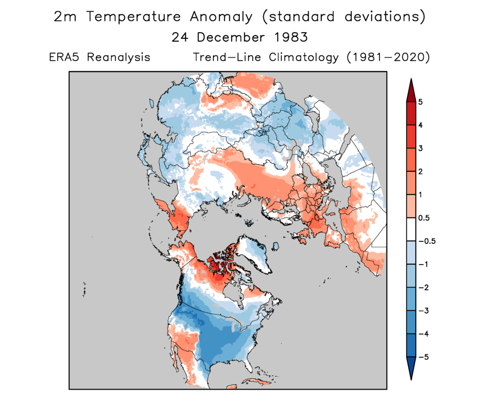 Example of temperature extremes: Dec 24, 1983