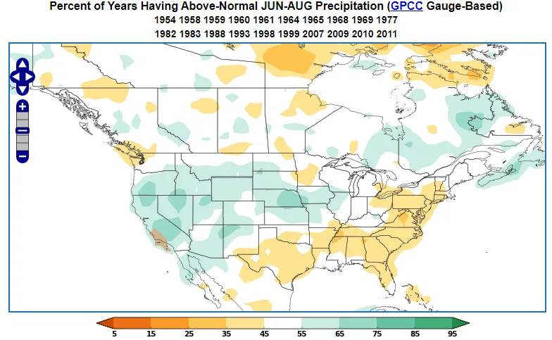 Moderately positive PNA precipitation during JJA.