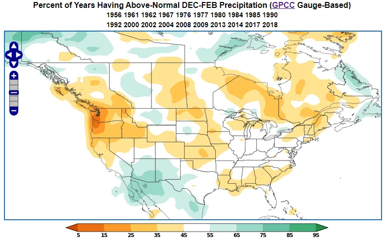 Negative EPO precipitation anomaly during DJF.