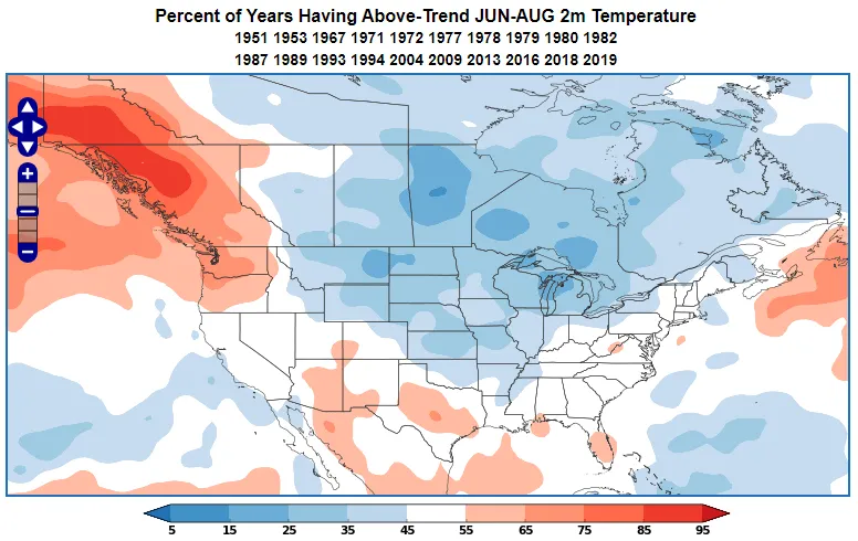 Negative EPO temperature anomaly during JJA.