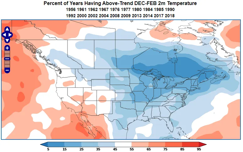 Negative EPO temperature anomaly during DJF.