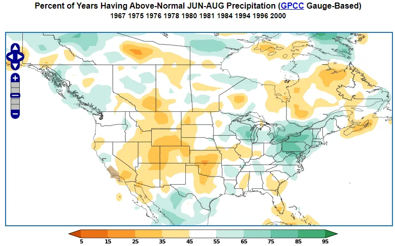 Negative PNA precipitation probability during JJA.
