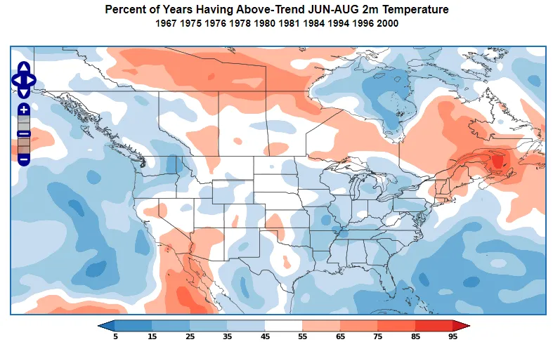 Negative PNA temperature during JJA.