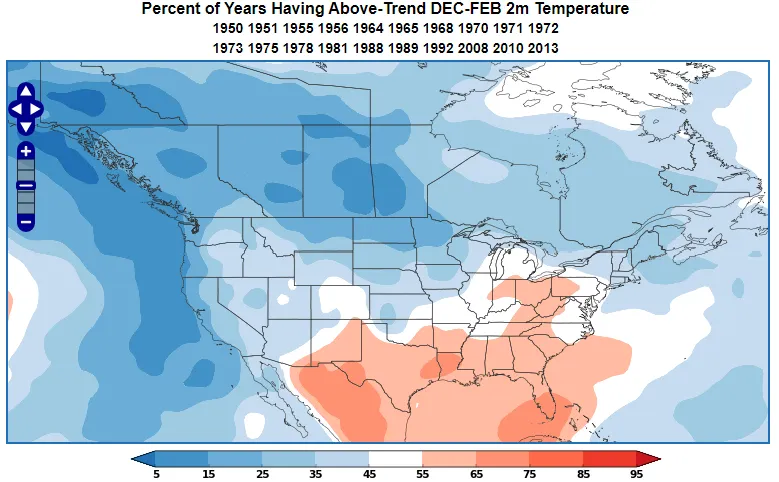 Negative PNA temperature probability during DJF.