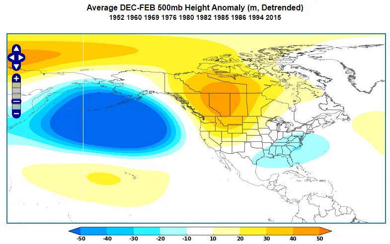 Positive PNA 500mb height anomaly during DJF.
