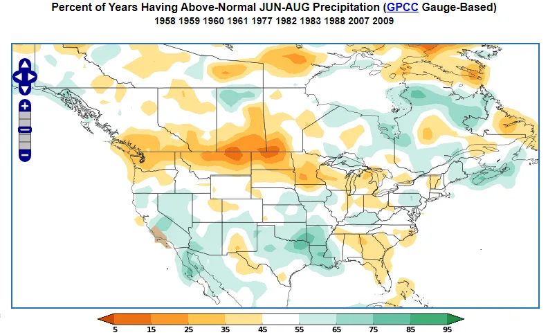 Strongly positive PNA precipitation during JJA.