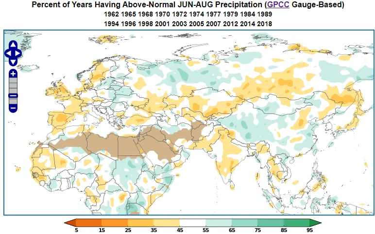 Negative QBO precipitation anomaly during JJA in Eurasia.