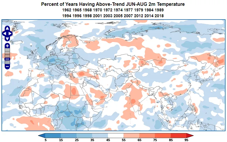 Negative QBO temperature anomaly during JJA in Eurasia.