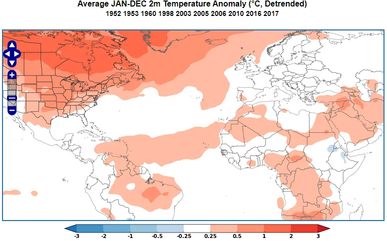 Positive AMO temperature anomaly.