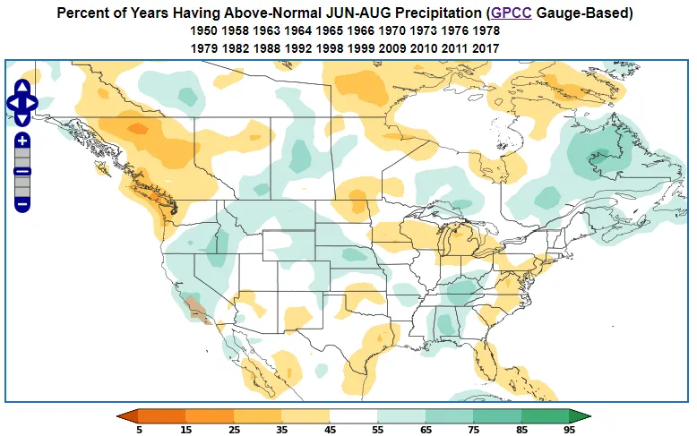 Positive WPO precipitation probability during JJA.