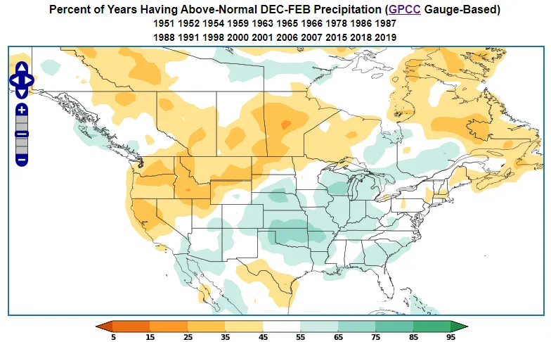 Positive WPO precipitation probability during DJF.