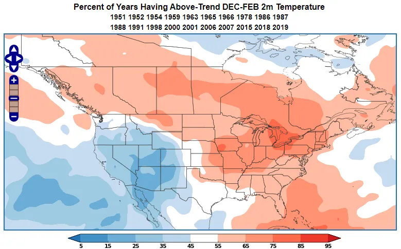 Positive WPO temperature probability during DJF.