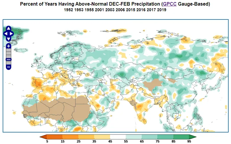 Strongly positive AMO precipitation anomaly during DJF.