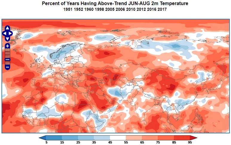 Strongly positive AMO temperature anomaly during JJA.