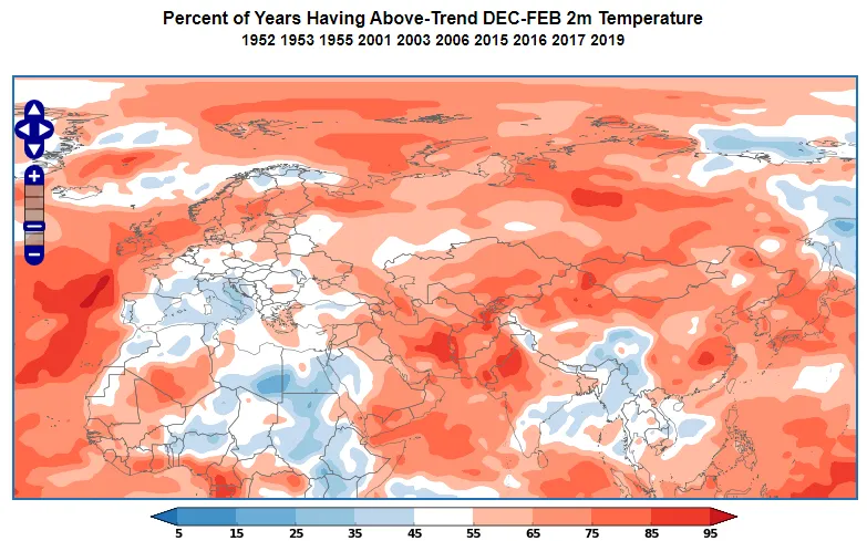 Strongly positive AMO temperature anomaly during DJF.