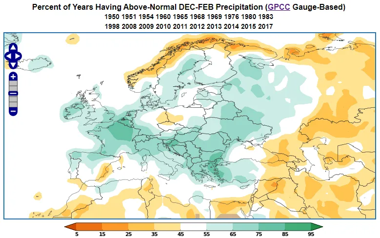 Negative EAWR precipitation anomaly during DJF.