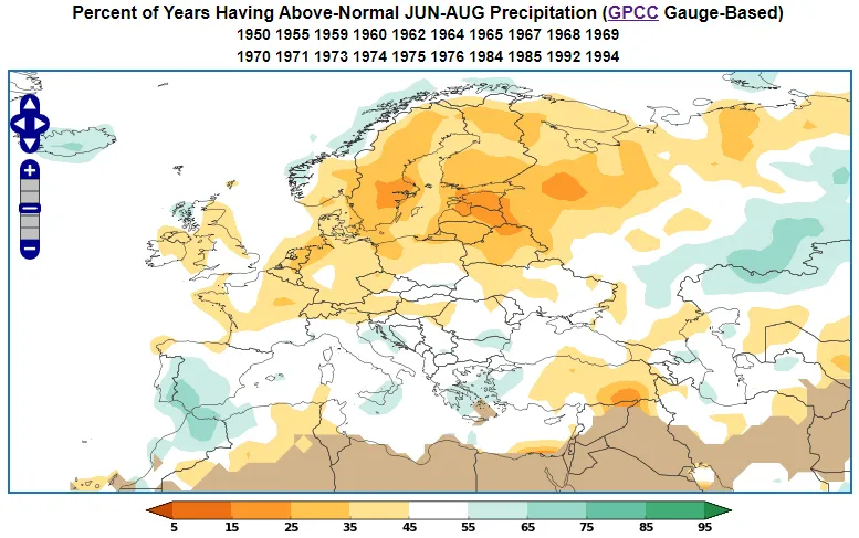 Positive EAWR precipitation anomaly during JJA.