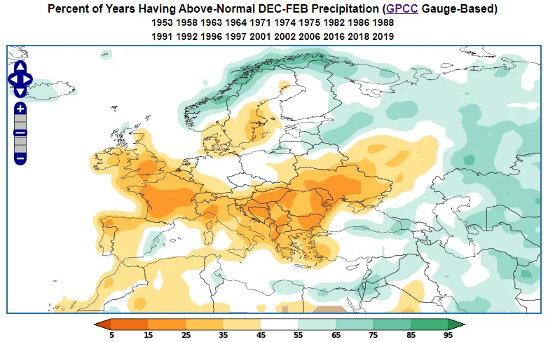 Positive EAWR precipitation anomaly during DJF.