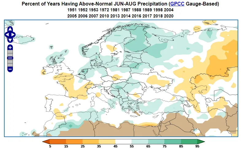 Negative EAWR precipitation anomaly during JJA.