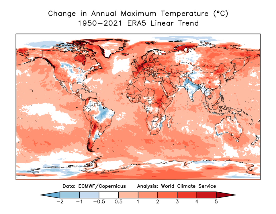 heat extremes - change in annual maximum temperature
