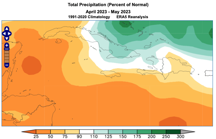 April and May 2023 Average Precipitation in Jamaica